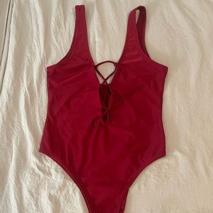 One piece high cut swimsuit-Red